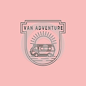 travel van adventures line art logo vector symbol illustration design