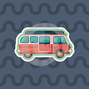 Travel van sticker flat icon with color background.