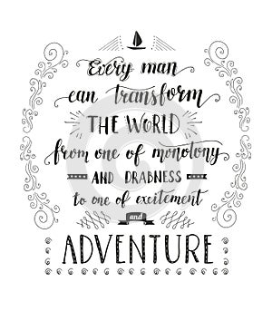 Travel. Vector hand drawn illustration for t-shirt print or poster with hand lettering quote.