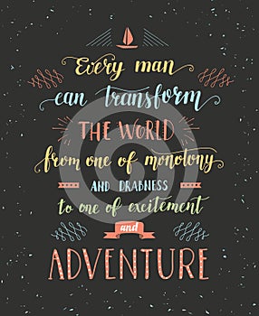 Travel. Vector hand drawn illustration for t-shirt print or poster with hand lettering quote.