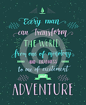 Travel. Vector hand drawn illustration for t-shirt print or poster with hand-lettering quote.