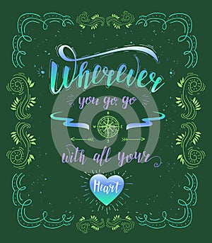 Travel. Vector hand drawn illustration for t-shirt print or poster with hand-lettering quote.