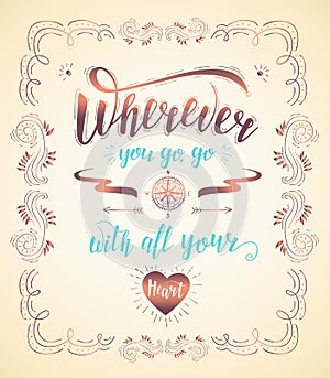 Travel. Vector hand drawn illustration for t-shirt print or poster with hand-lettering quote.