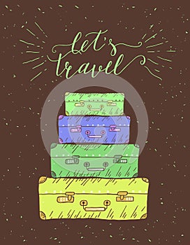 Travel. Vector hand drawn illustration for t-shirt print or poster with hand-lettering quote.