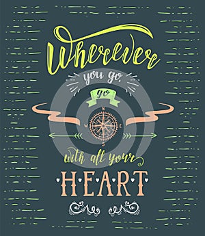 Travel. Vector hand drawn illustration for t-shirt print or poster with hand-lettering quote.