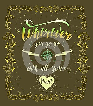 Travel. Vector hand drawn illustration for t-shirt print or poster with hand-lettering quote.