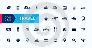 Travel vector icon set. Tour sign collection. Simple flat design for web mobile app UI Shape elements isolated on white