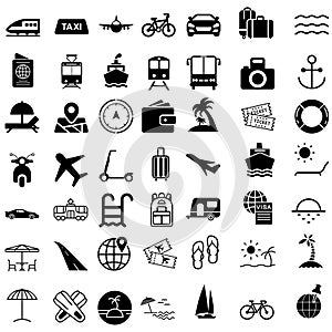 Travel vector icon set. tourism transportation illustration sign collection. Contains icons as airplane.