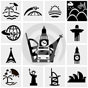 Travel vector icons set on gray
