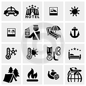 Travel vector icons set on gray