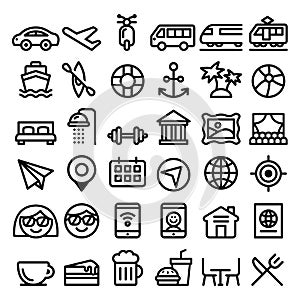 Travel vector line icons set, transport, holidays , entertainment minimalist design - big pack