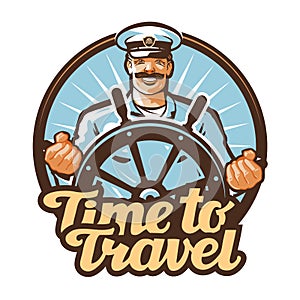 Travel vector logo. journey, sailor, ship captain icon
