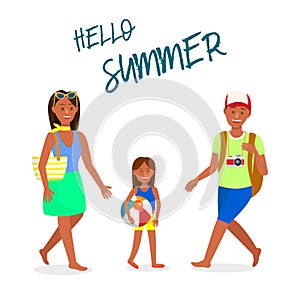 Travel Vector Postcard with Hello Summer Lettering