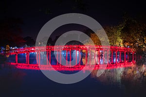 Travel in Vietnam concept, Red bridge in Hoan Kiem lake, Ha Noi, Vietnam