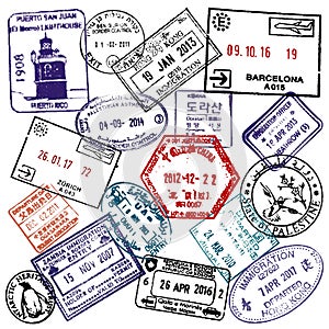 Travel and visa passport stamps