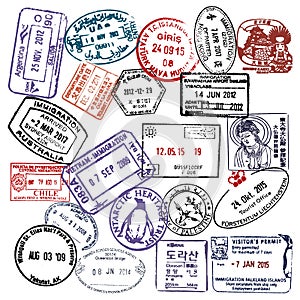 Travel and visa passport stamps