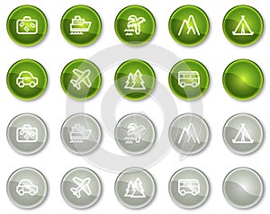 Travel web icons set 1, green circle buttons