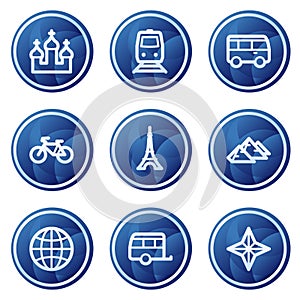 Travel web icons set 2, blue circle buttons series