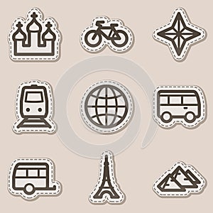 Travel web icons set 2, brown contour sticker