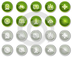 Travel web icons set 2, green circle buttons