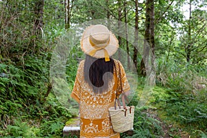 Travel woamn woman go walking in forest