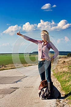 Travel woman hitchhiking