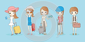 Travel woman wear different clothes