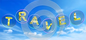 The travel word in bubble