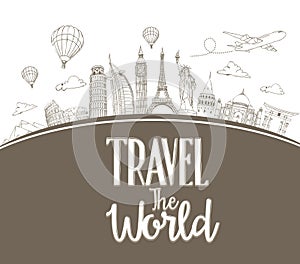 Travel The World Design Background of Line Drawing