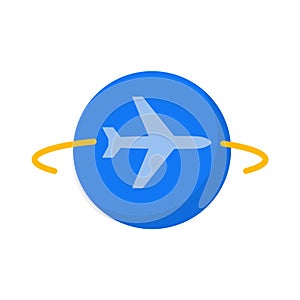 Travel world globe icon earth plane vector icon. Airplane around globe icon