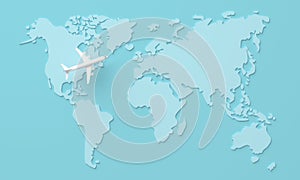 Travel World map background with plane. 3d rendering