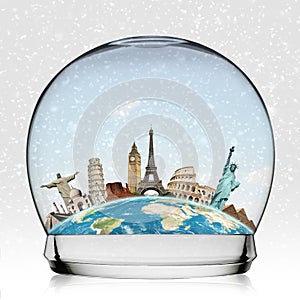 Travel the world monument snowball concept