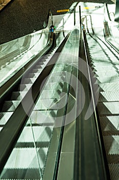 Travelator, moving walkway in shopping centre in bucharest, Romania, 2021