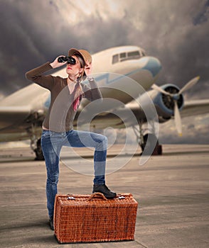 The traveler on the airport.