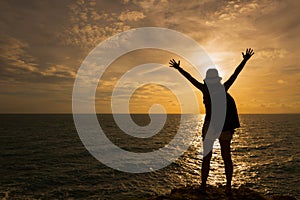 Traveler asia woman on sea cliff