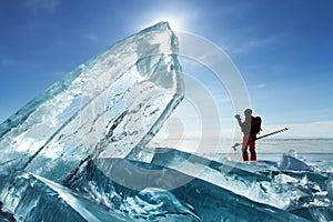 Traveler among Baikal ice