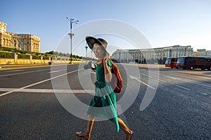 Traveler in Bucharest city