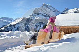 Traveler enjoying Alpine panorama