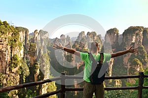 Traveler enjoying amazing view Zhangjiajie National Park