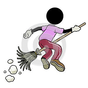 Traveler flying with broom