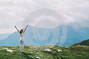 Traveler or hiker in the mountains in the National Park Triglav.