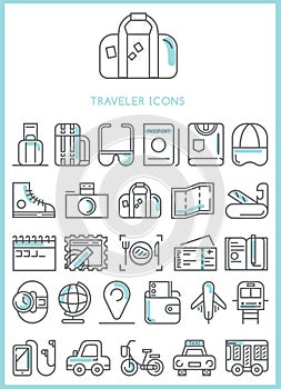 Traveler icons set