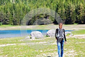 Traveler infront of lake view and mountains