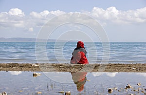 Traveler and lake