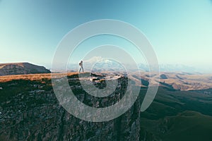 Traveler looking to Elbrus mountain