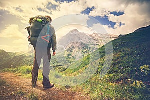 Traveler Man with backpack hiking Travel Lifestyle