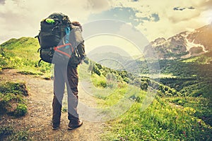 Traveler Man with backpack mountaineering Travel Lifestyle concept