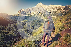 Traveler Man with backpack mountaineering Travel Lifestyle concept