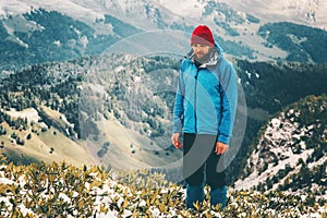 Traveler Man bearded hiking alone