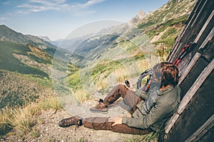 Traveler Man with gps navigator tracker relaxing